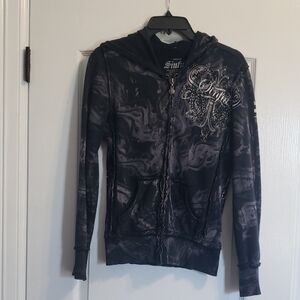 Women's Sinful Black and Gray Zipper Hoodie